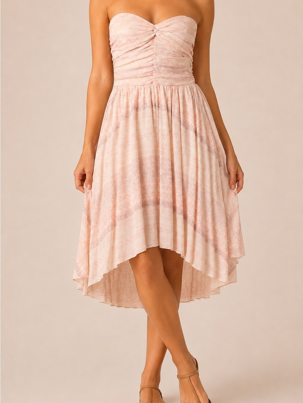 Free People Strapless Blush Pink Ruched Bodice Dress